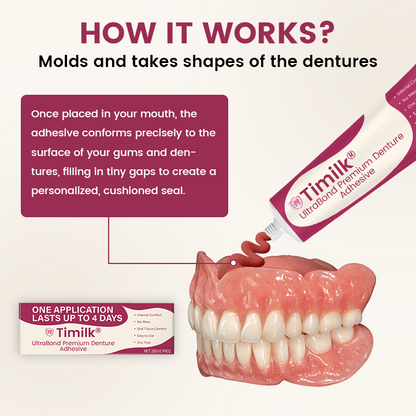 Timilk® UltraBond Premium Denture Adhesive 🔥 FDA Certified (Clinically Proven 4-Day Hold for Secure, Comfortable & Zinc-Free Denture Fit 🦷)